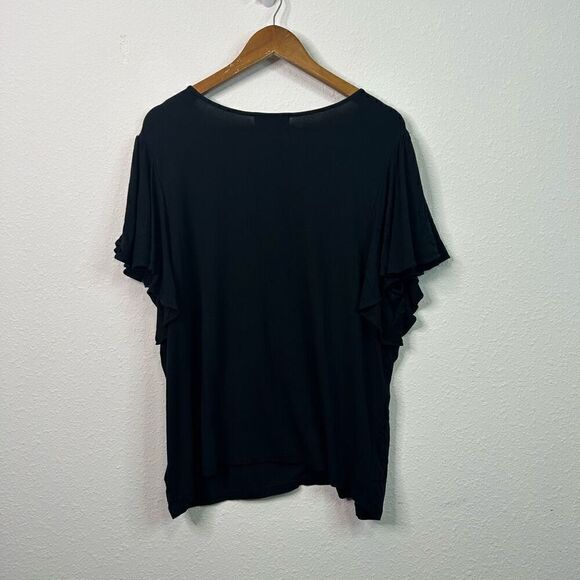 Lauren Ralph Lauren Black Rayon Flutter Sleeve V-Neck Knit Blouse Women’s 2X - Picture 5 of 9